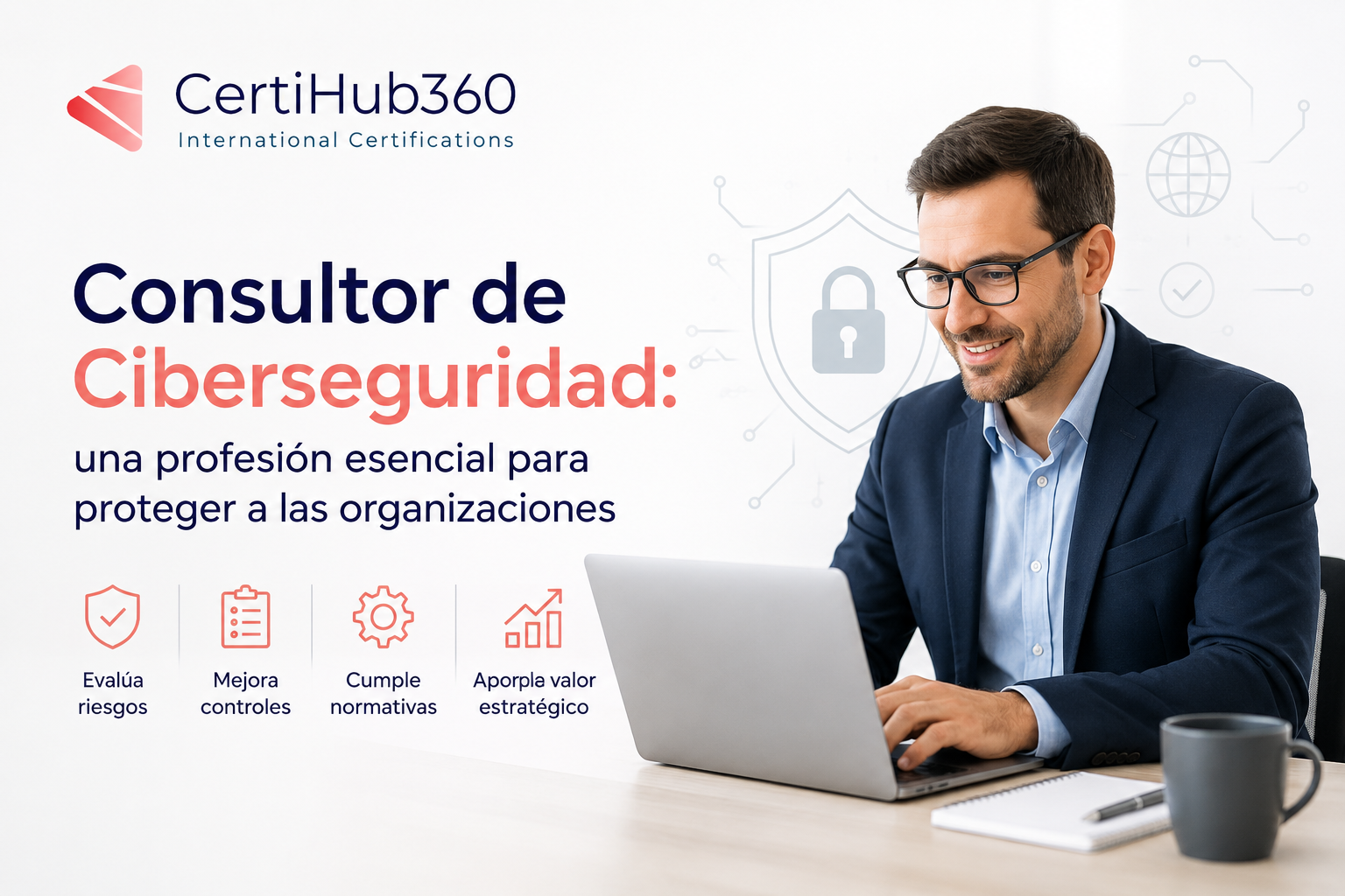 Consultor de Ciberseguridad ayudando a una organización a gestionar riesgos, mejorar controles y cumplir normativas de seguridad